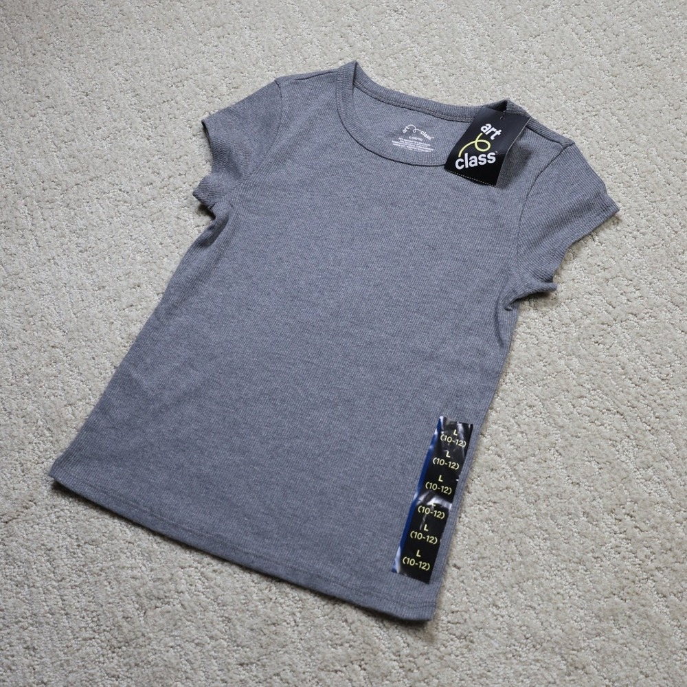 Art Class Girls Gray Ribbed Short Sleeve T-Shirt Size L 10-12 NWT